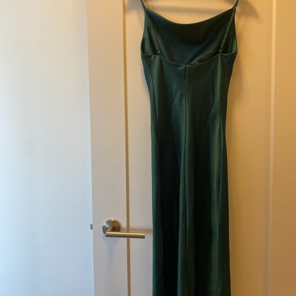 Cowl Neck Satin Slip Cami Midi Dress in Emerald Green - Picture 3 of 3